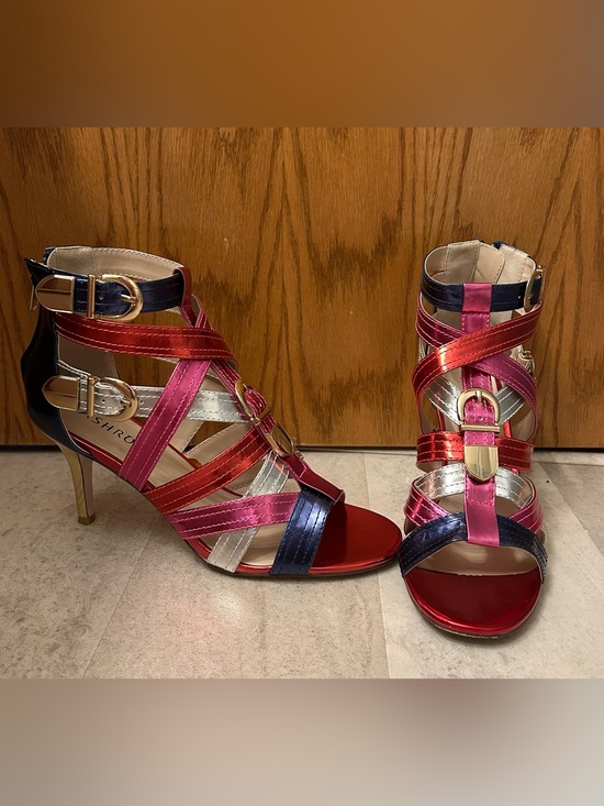 Ashro Shoes - Ashro Multicolor Strappy Heeled Sandals - Red, Pink, Navy & Silver